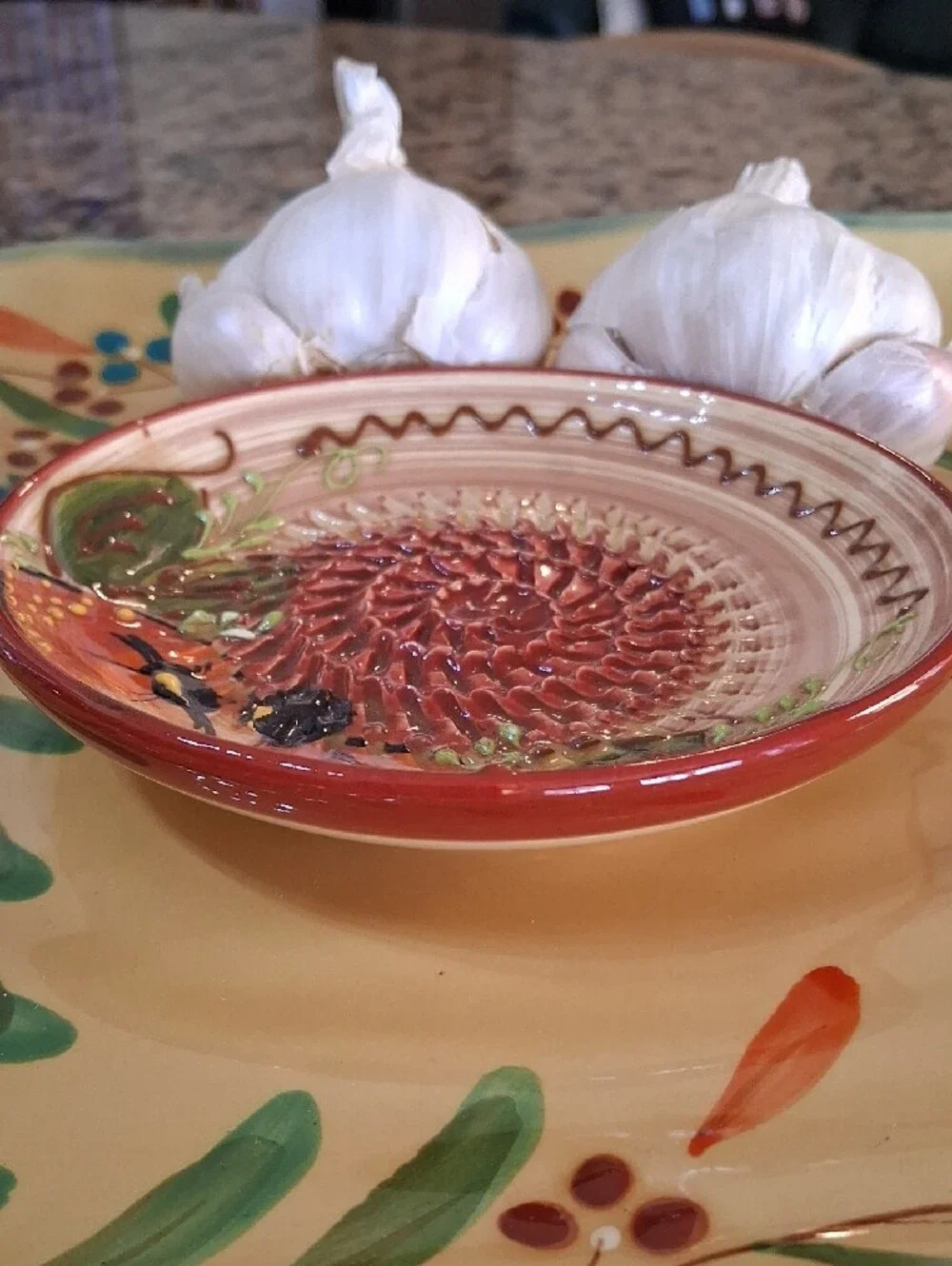 Hand-Painted Ceramic Garlic/ Fruit Grater. Made in Spain.